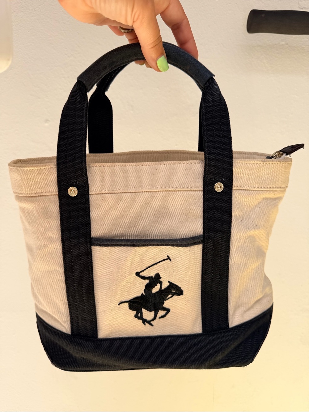 Beverly Hills Polo Club Black & Cream Canvas Tote Bag